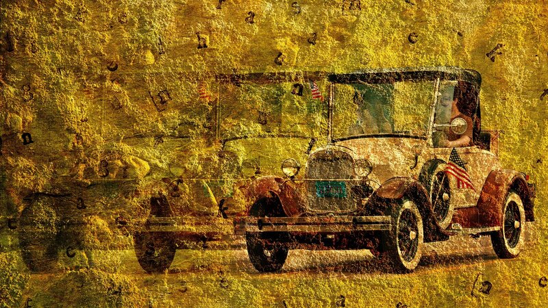 Vintage car with American flag