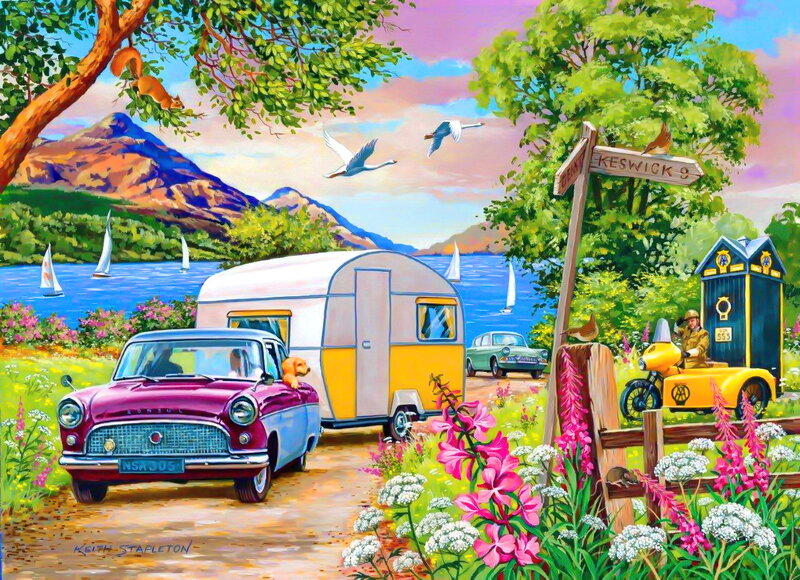 Vintage Car with Caravan — Green, Serene