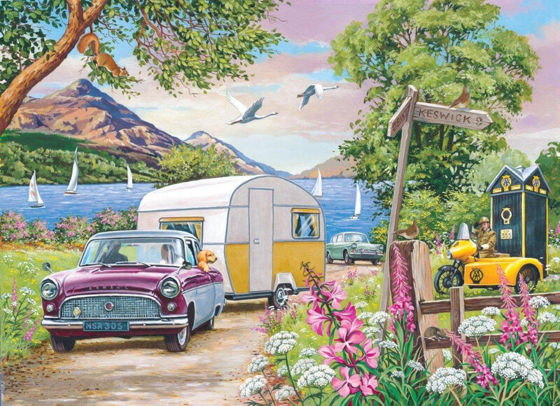 Vintage Car with Caravan — Green