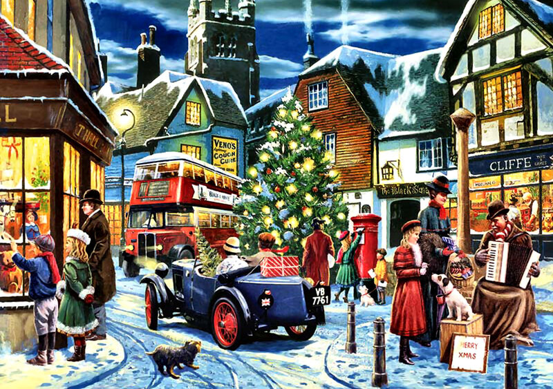 Vintage Car with Christmas Tree — Blue