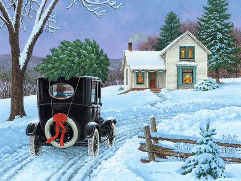 Vintage Car with Christmas Tree