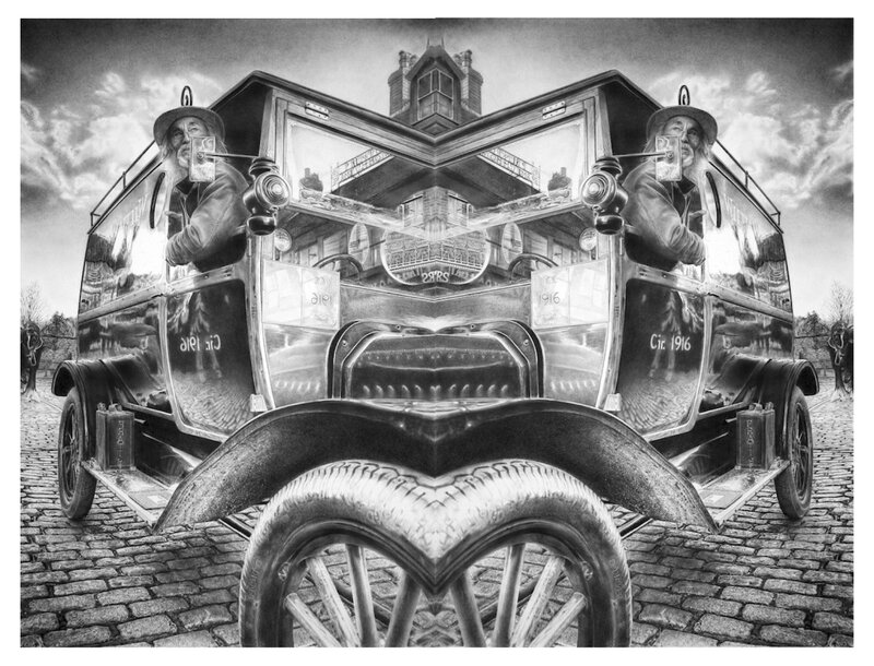 Vintage Car with Mirrored Effect