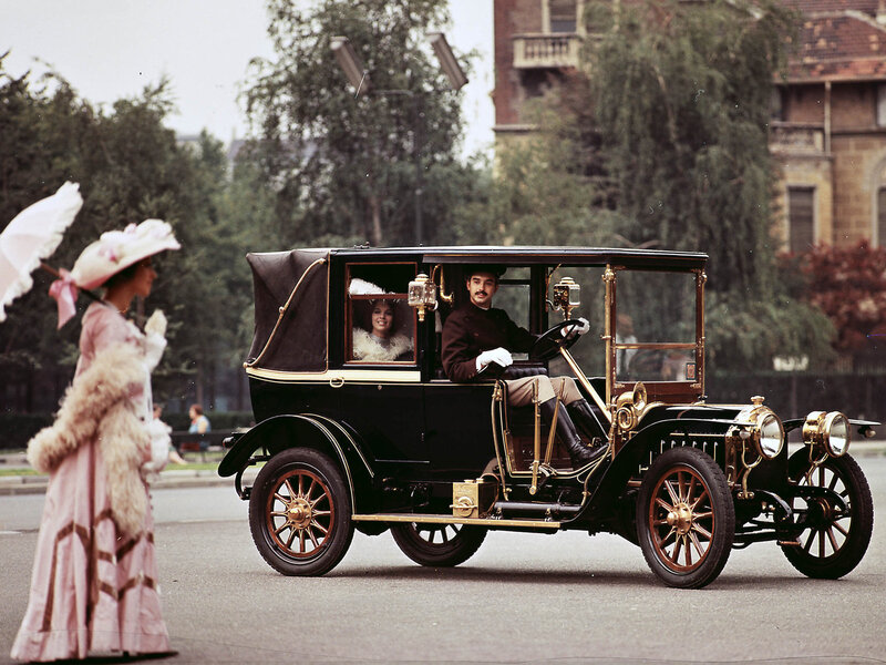 Vintage Car with Passengers — Black, Calm, Afternoon