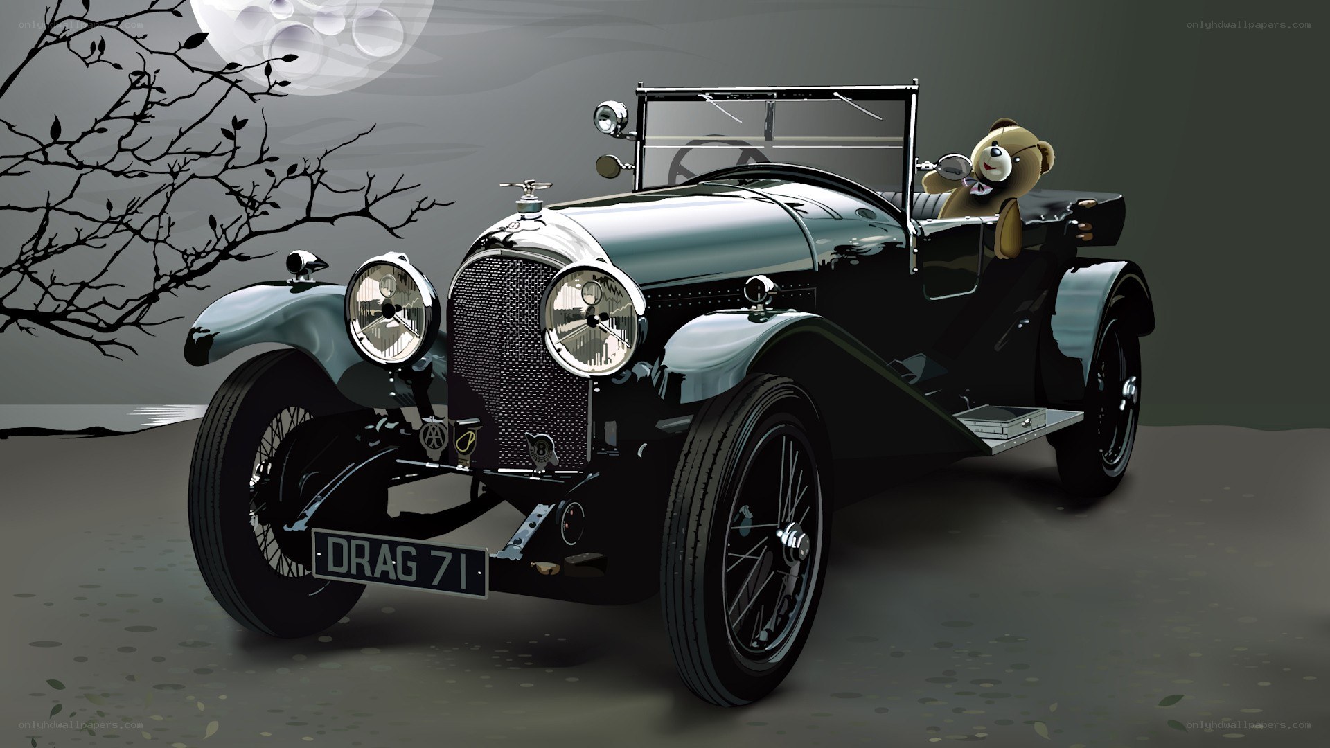 Vintage car with teddy bear