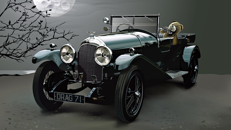 Vintage Car with Teddy Bear — Black
