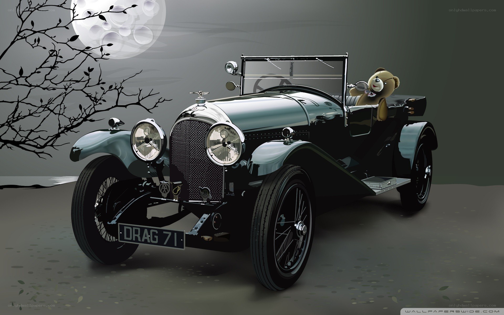 Vintage car with teddy bear