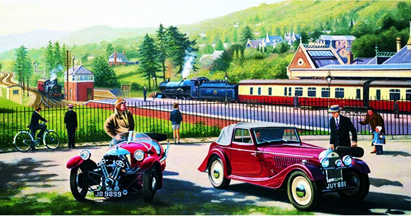 Vintage Cars at Train Station — Red