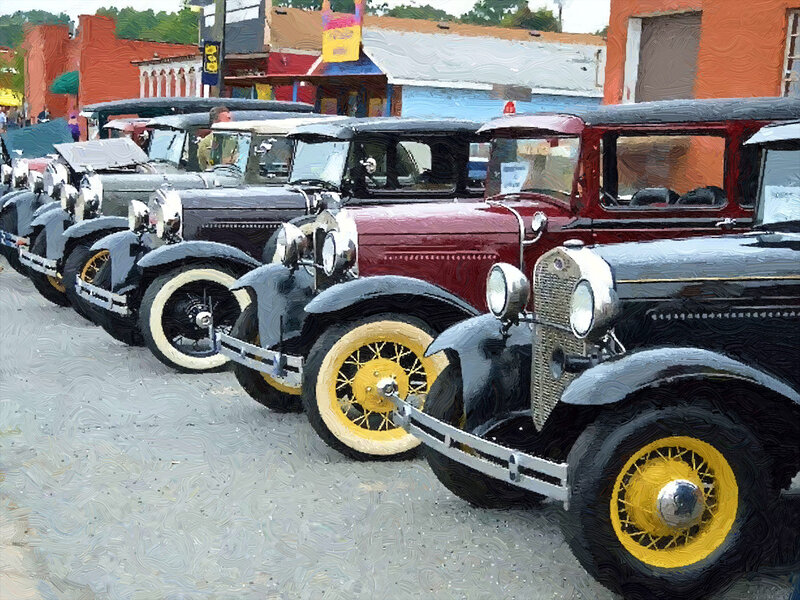 Vintage Cars in a Row — Red