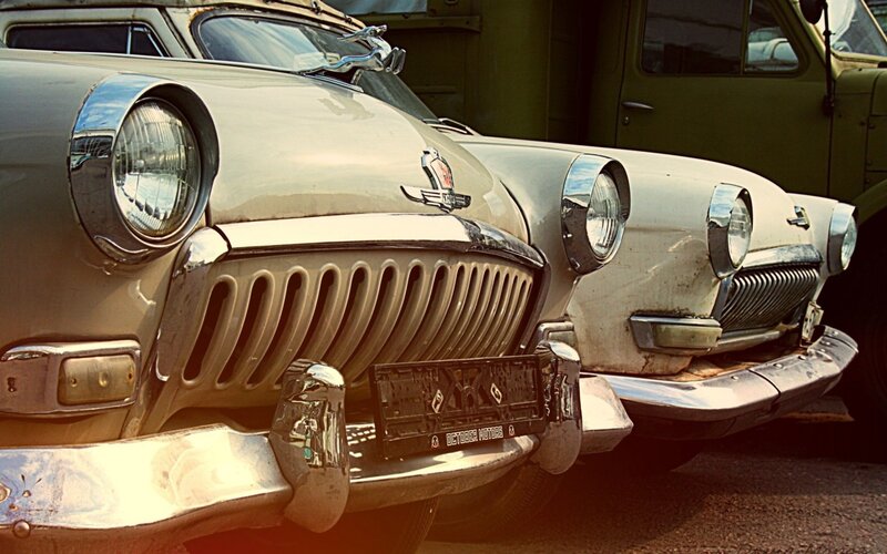 Vintage Cars in a Row — Silver