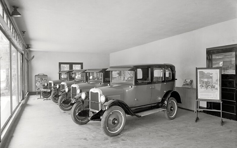 Vintage cars in showroom