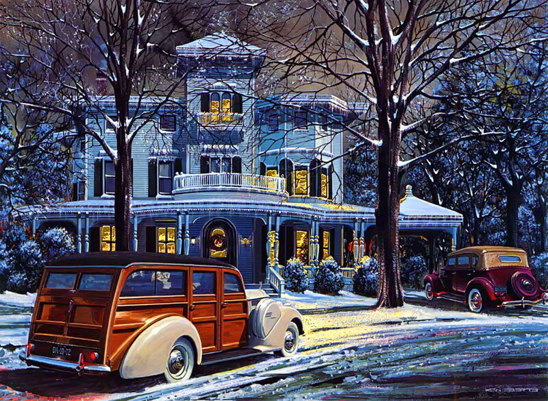 Vintage Cars in Snow — Blue