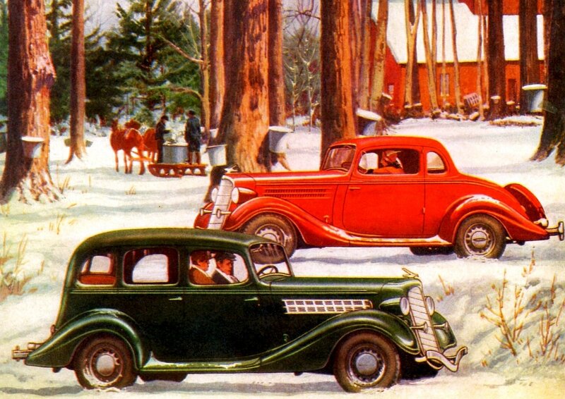 Vintage Cars in Snow — Red