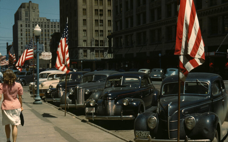 Vintage cars on a city street