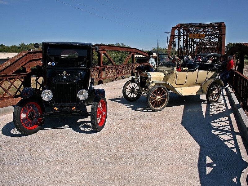 Vintage Cars on Bridge