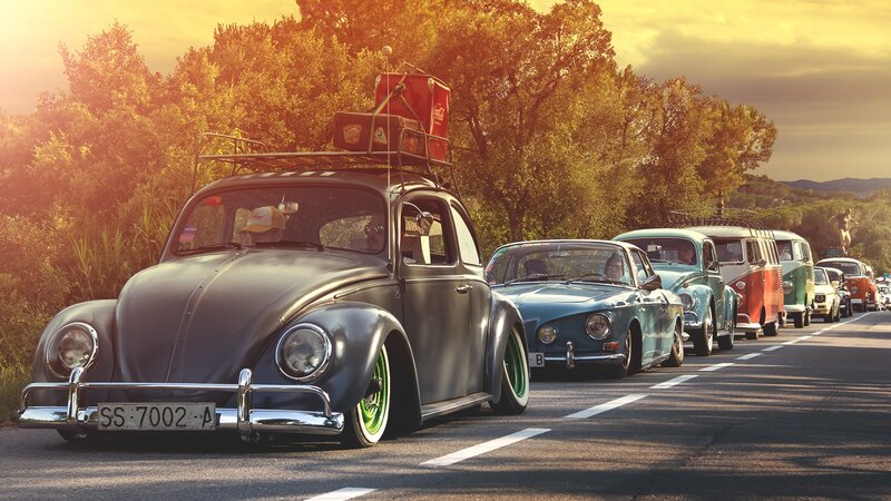Vintage Cars on Road — Yellow