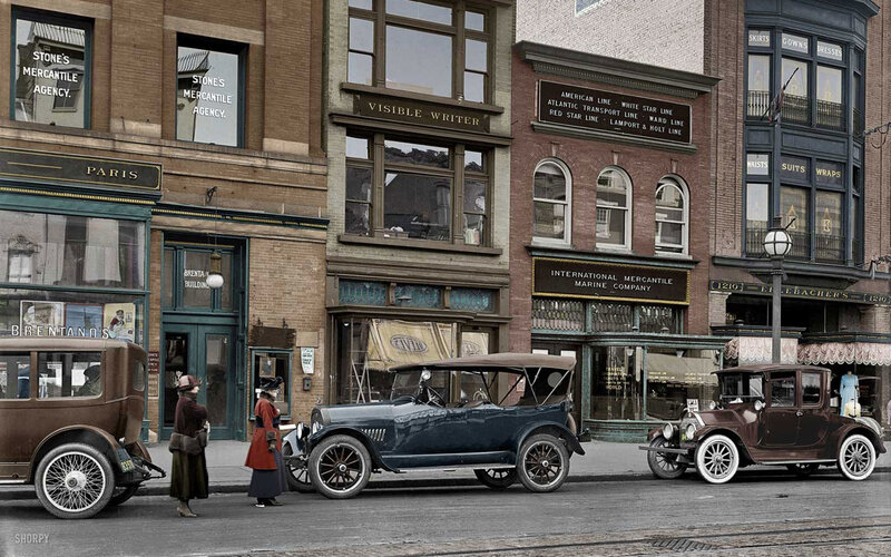 Vintage Cars on Street — Brown, Historical