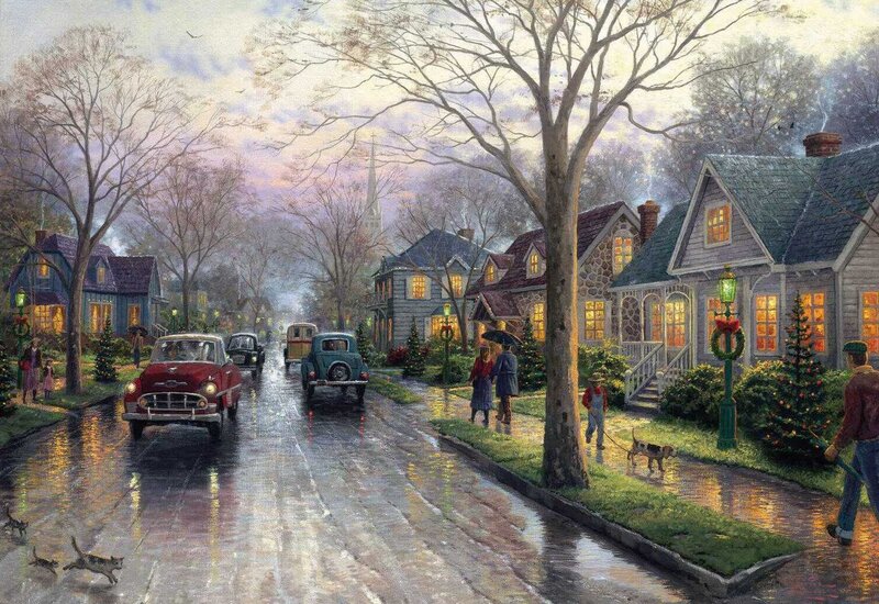 Vintage Cars on Wet Street — Gray