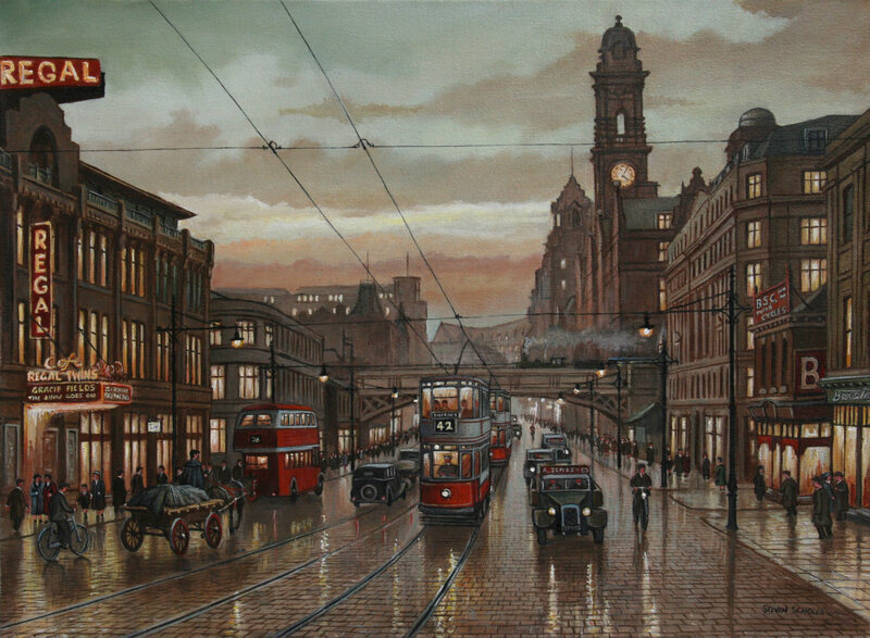 Vintage city street scene