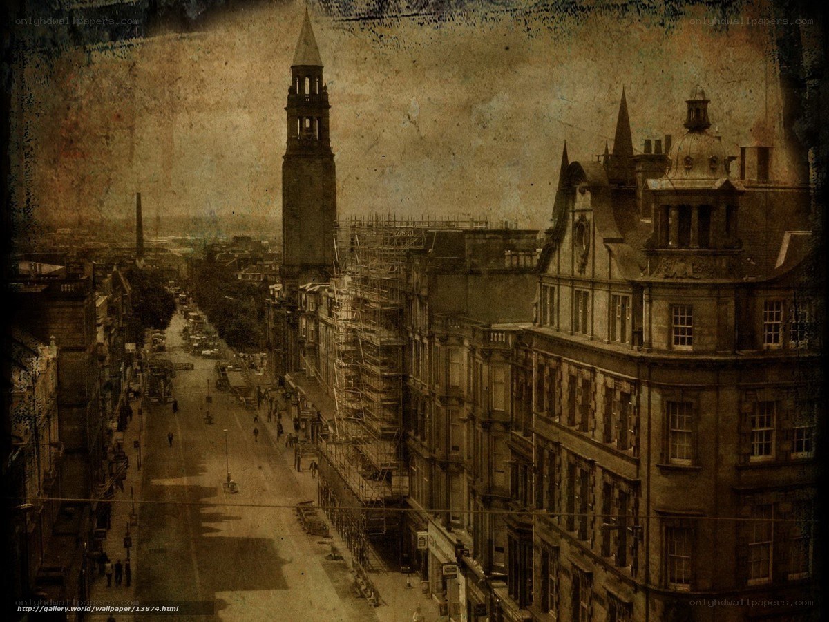 Vintage city street with clock tower