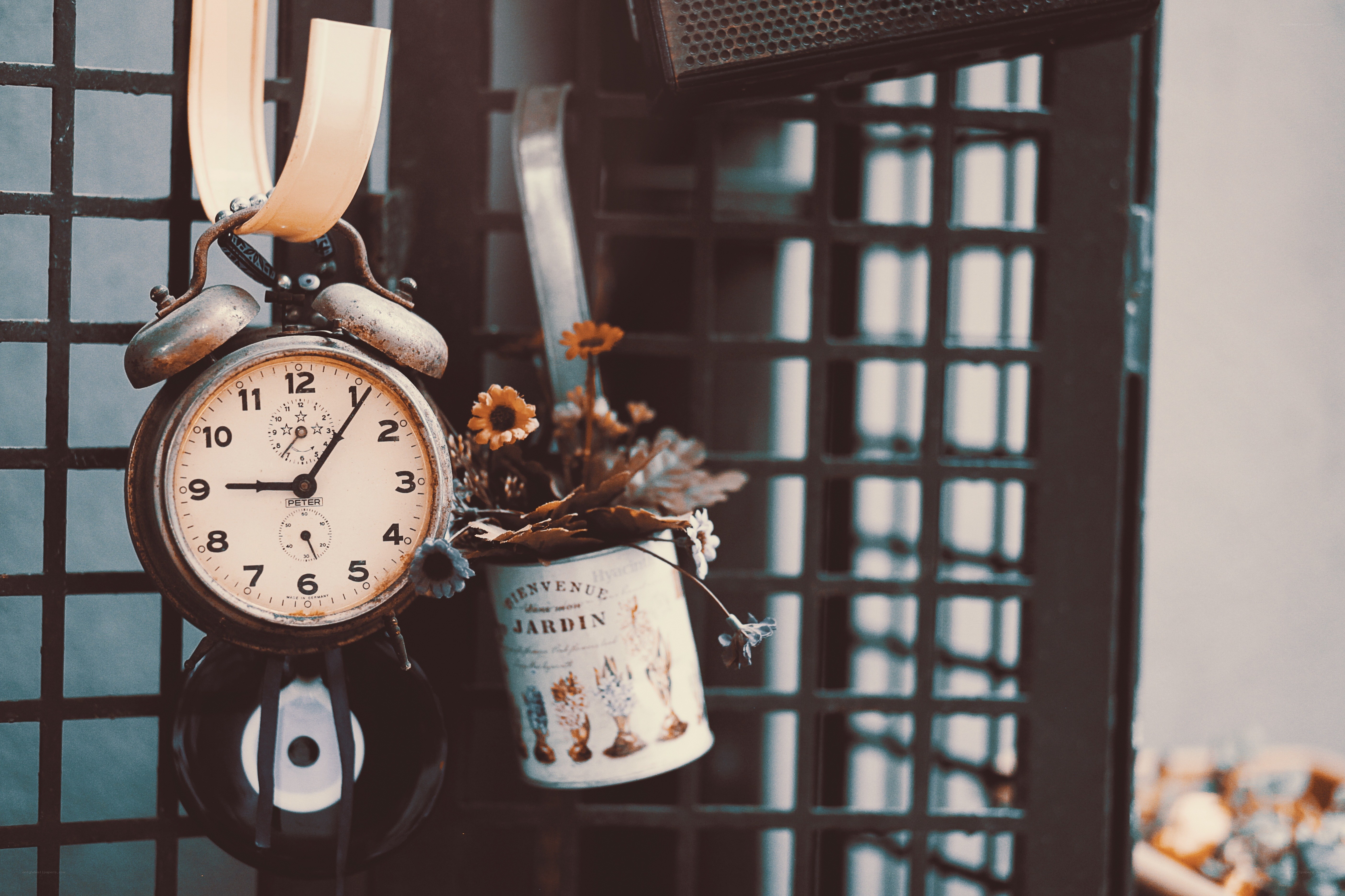 vintage clock and flowers