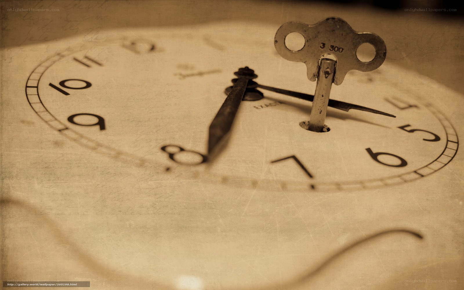 Vintage clock face with key
