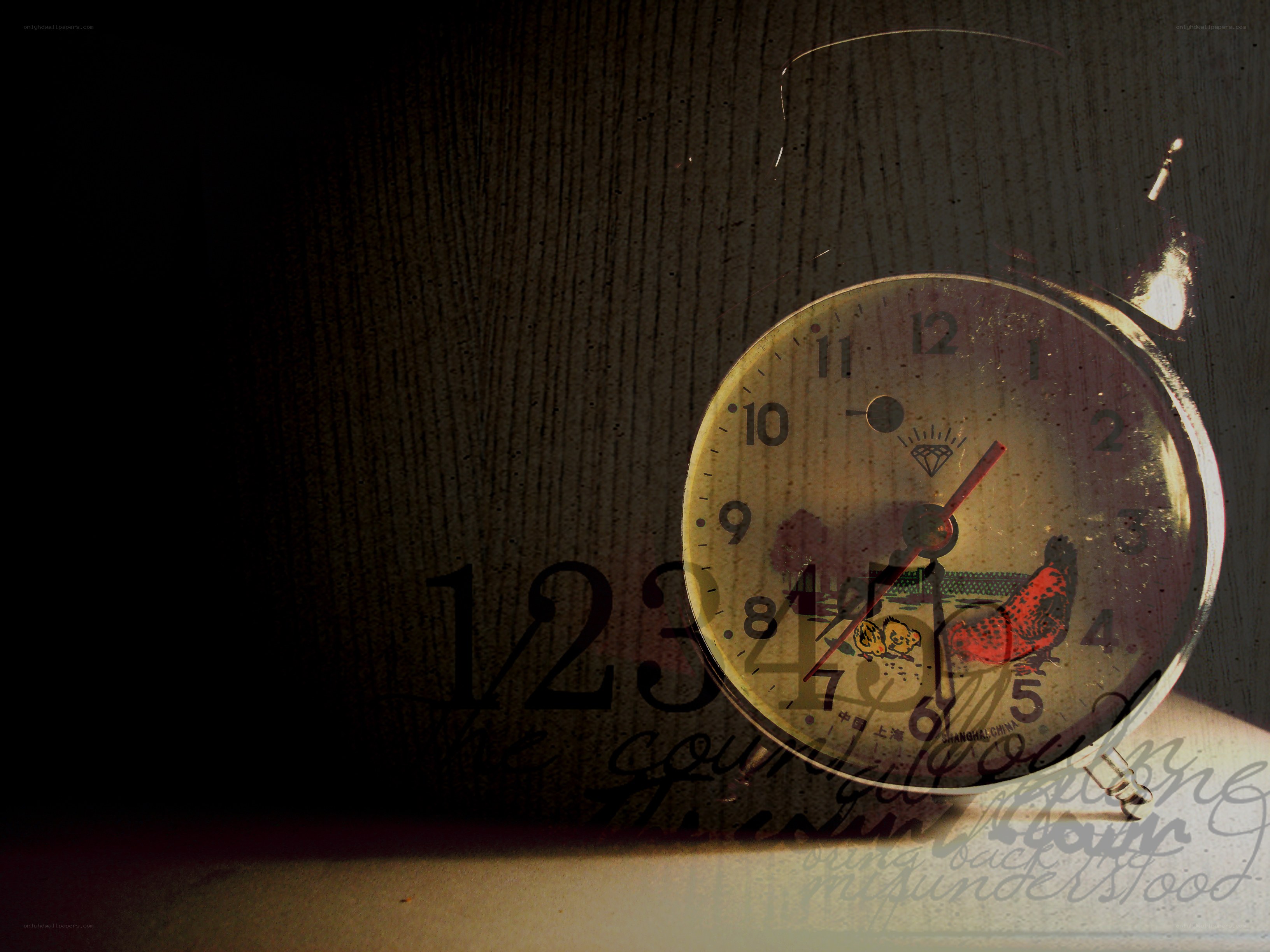 Vintage clock with chicken illustration