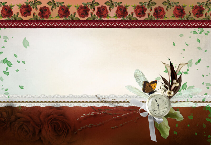 Vintage Clock with Flowers — Red