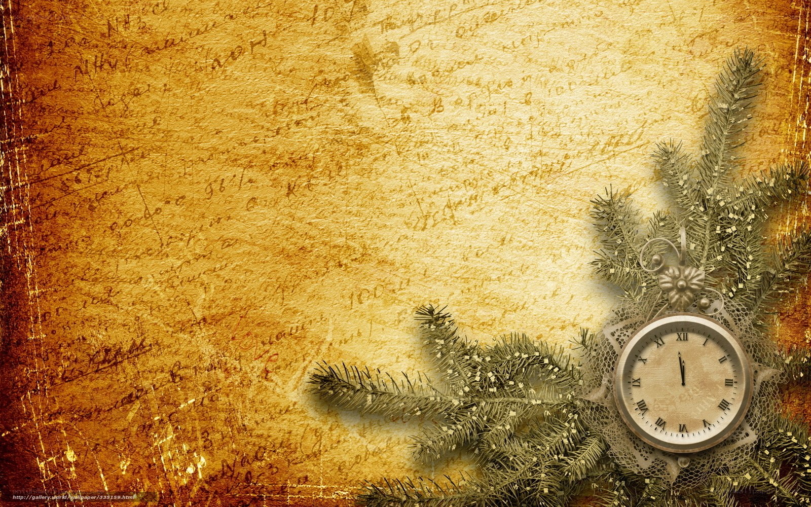 vintage clock with pine branches