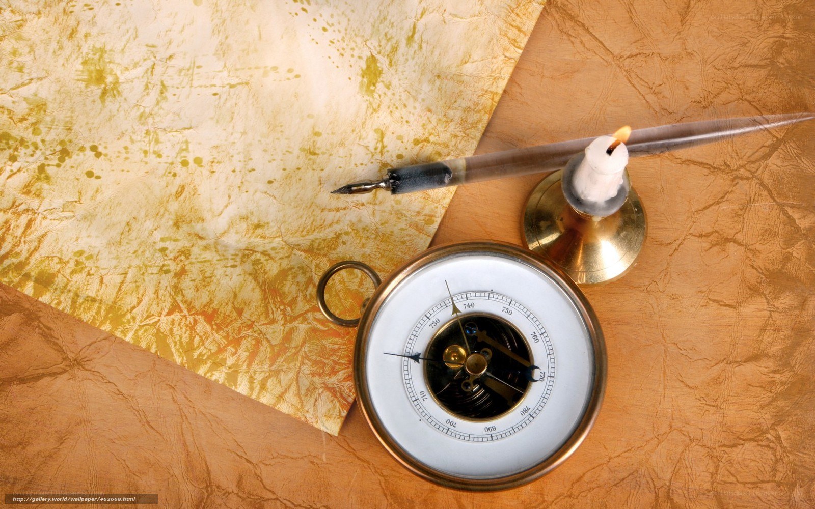 Vintage compass and quill on map