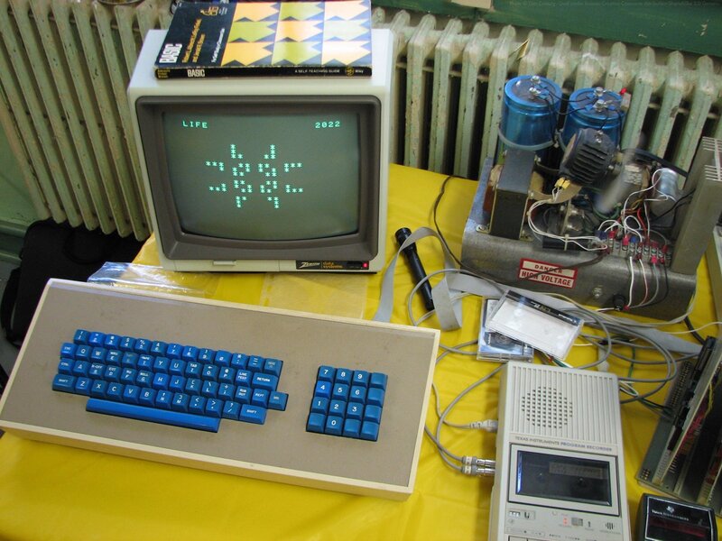Vintage computer setup with Life game