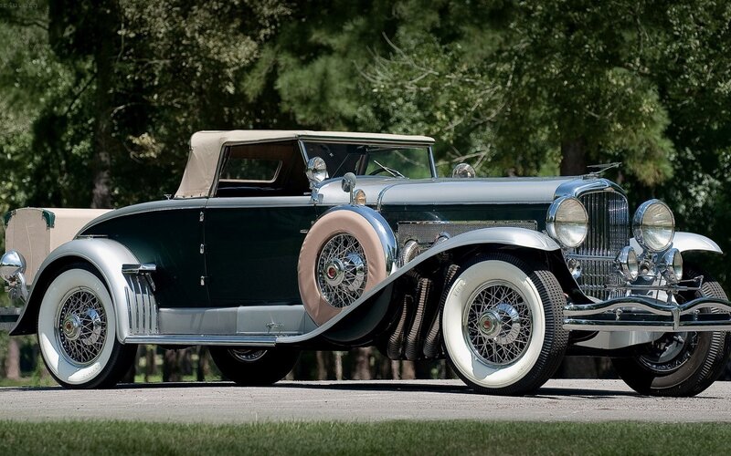 Vintage Convertible Car — Green, Serene, Afternoon, Photograph, Trees, Grass