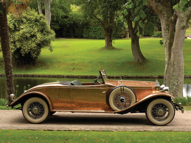 Vintage copper car in garden