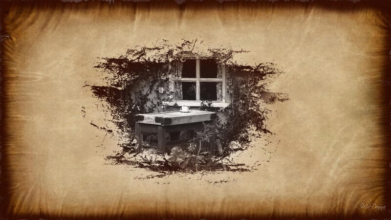 Vintage cottage window scene