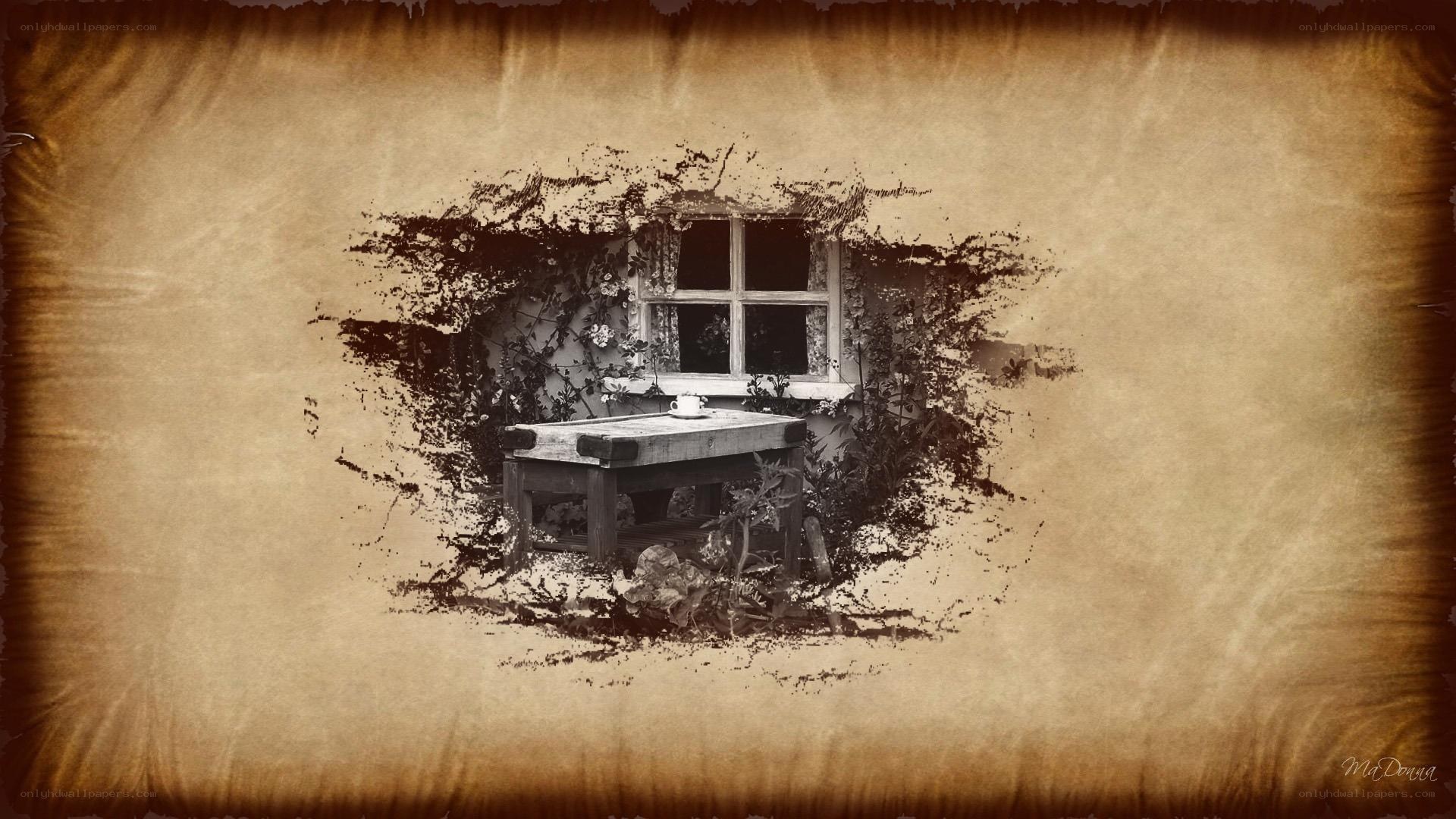 Vintage cottage window scene