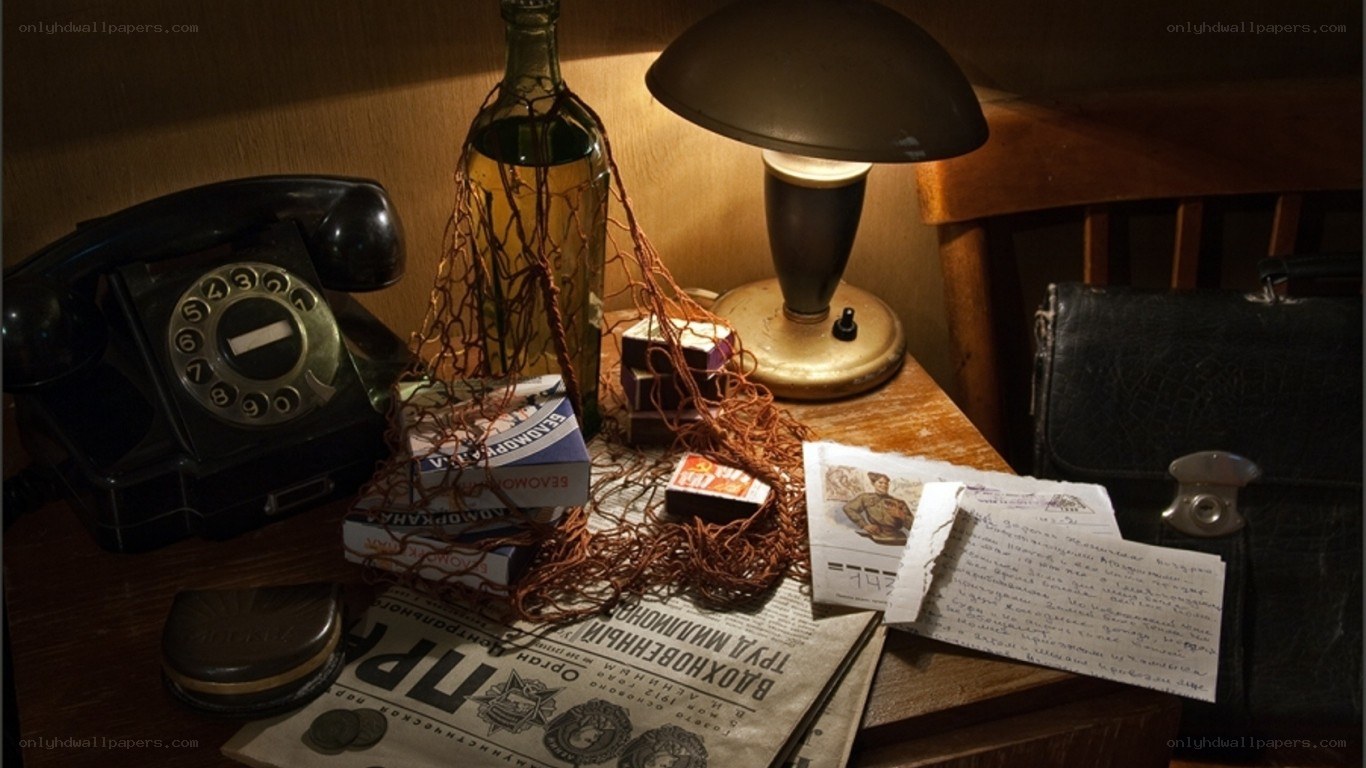 Vintage desk with old items