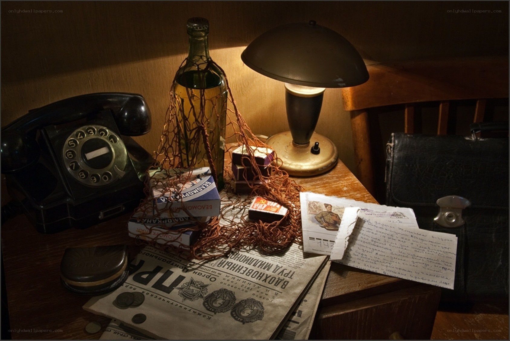 Vintage desk with old items