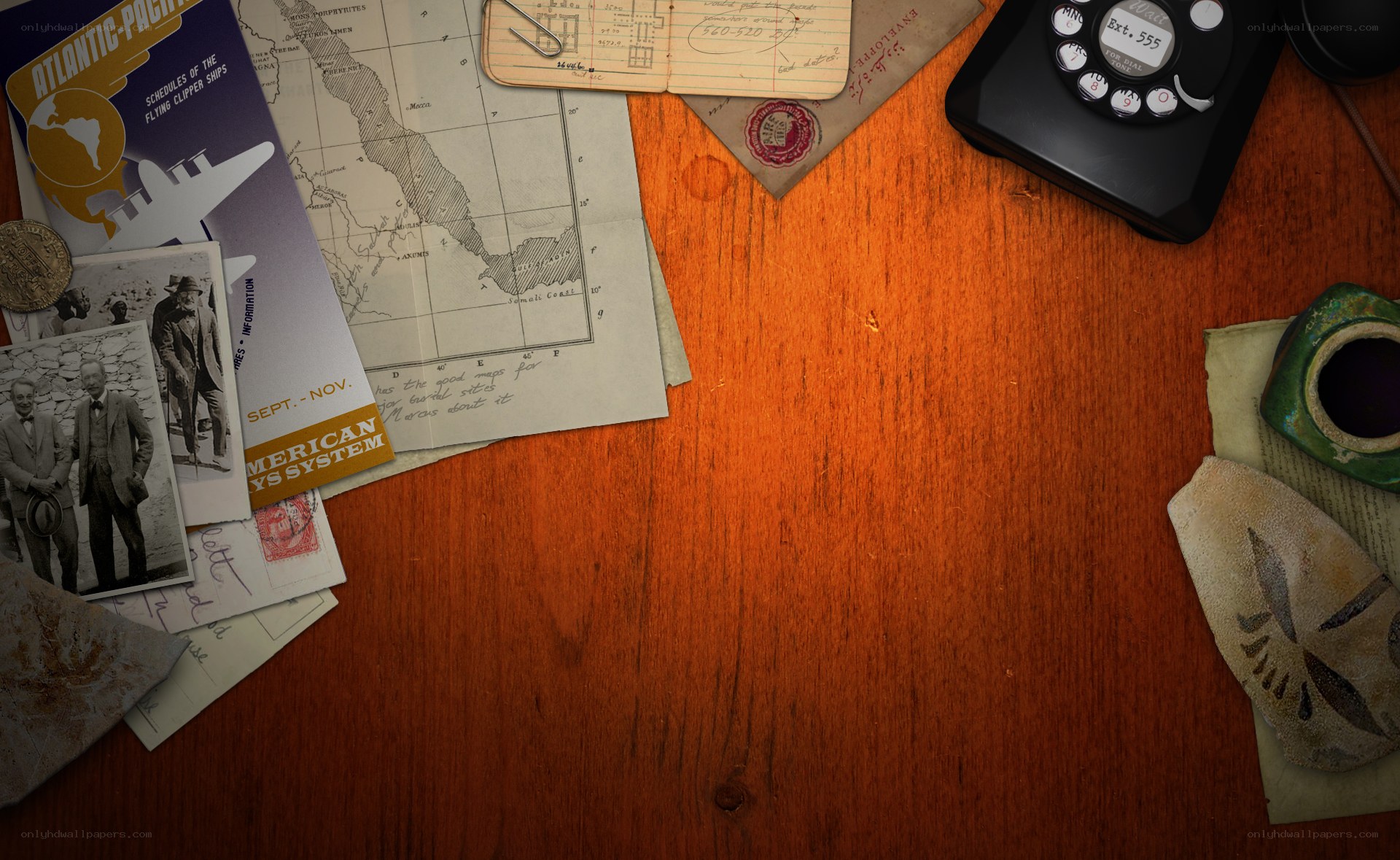 Vintage desk with travel items