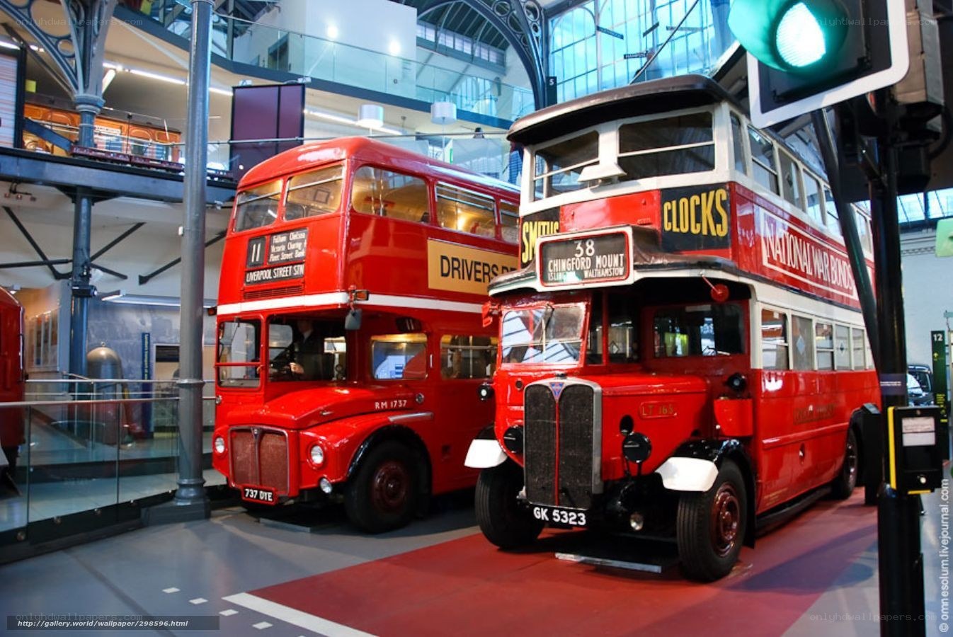 Vintage double-decker buses on display