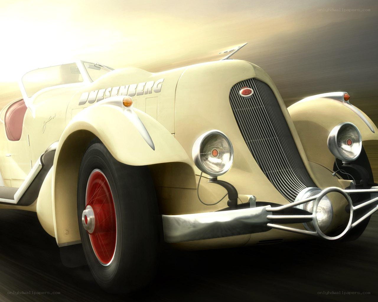 Vintage Duesenberg car in motion