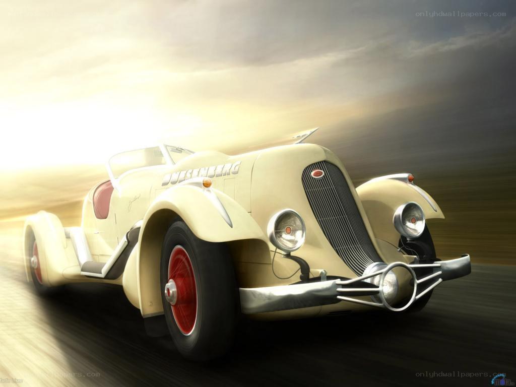 Vintage Duesenberg car in motion