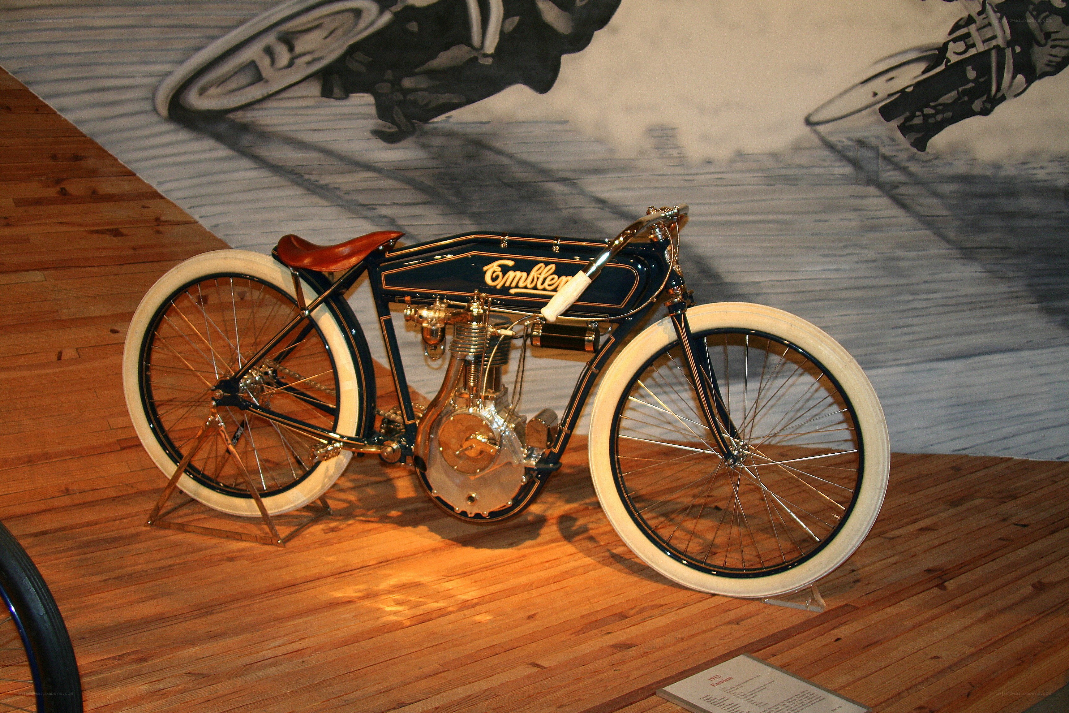 Vintage Emblemo motorcycle on display
