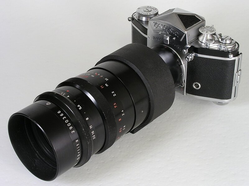 Vintage Exakta camera with lens
