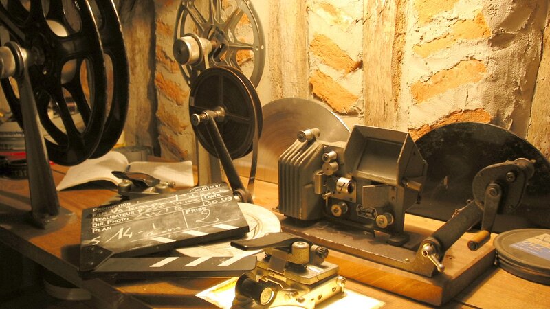 Vintage film equipment on a table