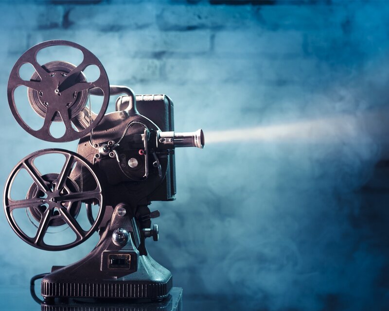 vintage film projector in blue light