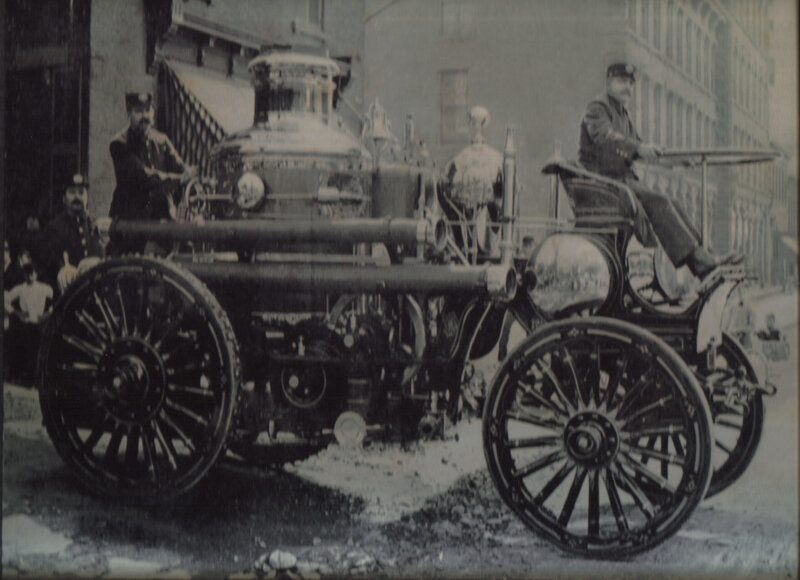 Vintage fire engine on city street