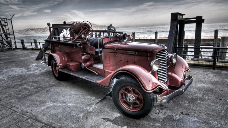 vintage fire truck at the dock