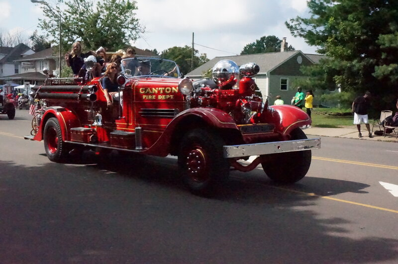 Vintage Fire Truck — Red, Festive, Afternoon