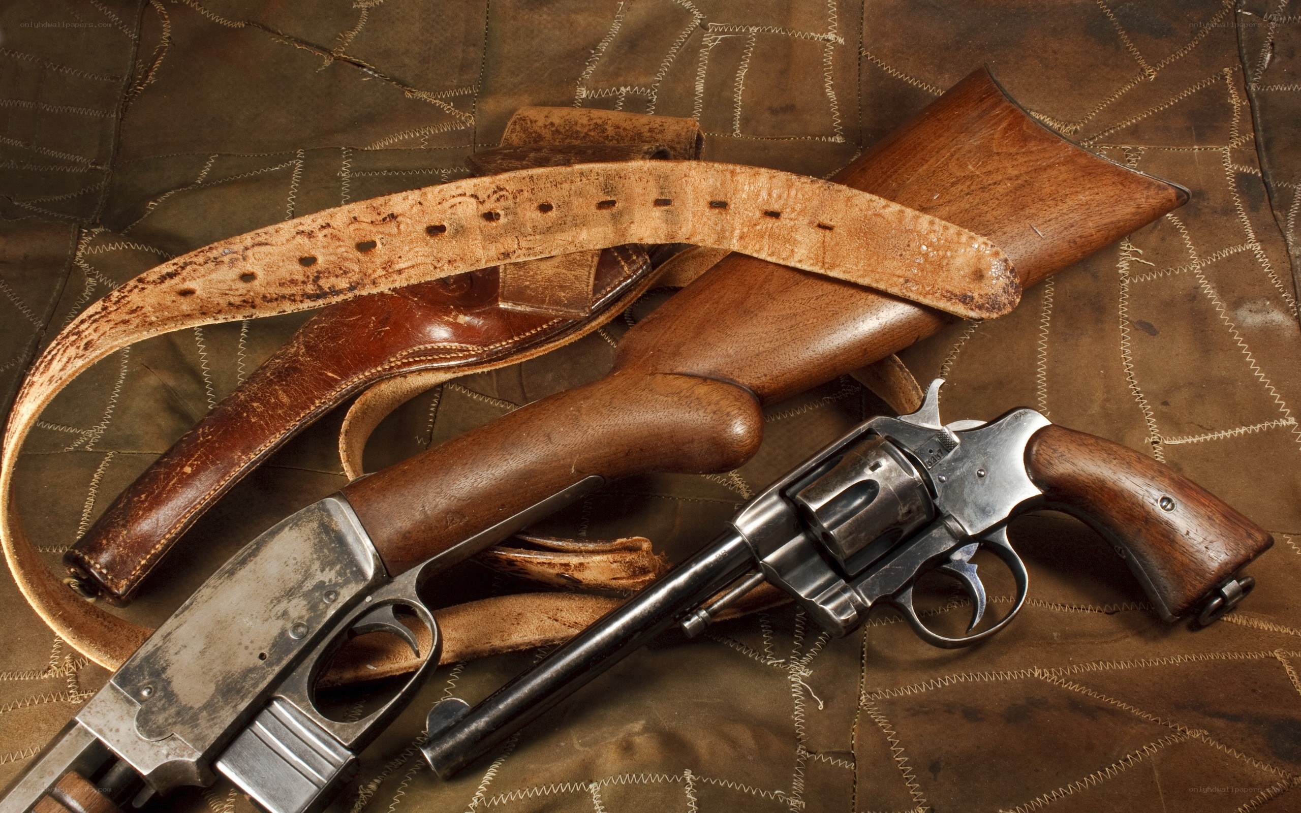 Vintage firearms on leather