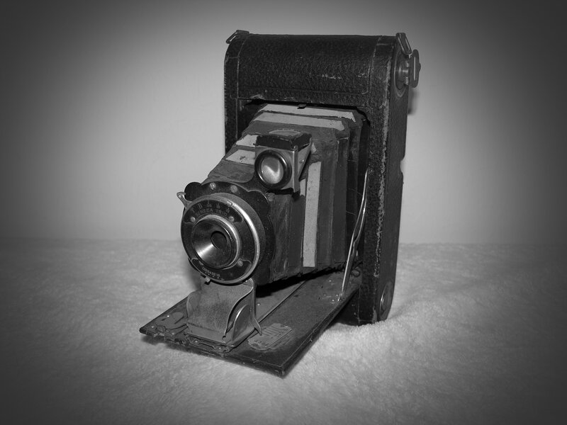 Vintage Folding Camera — Black, Dramatic