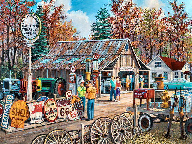 Vintage Gas Station — Brown, Nostalgic